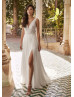 Ivory Lace Chiffon Slit Sexy Boho Beach Wedding Dress Ivory Lace Chiffon Slit Sexy Boho Beach Wedding Dress